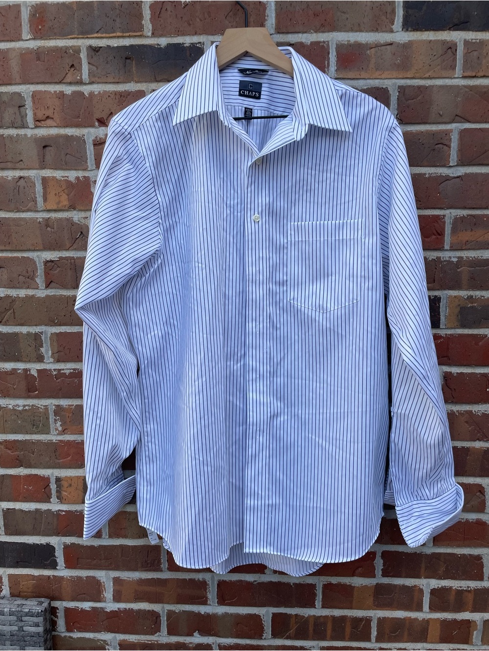 Chaps Men’s White Shirt with Navy Pinstripes
